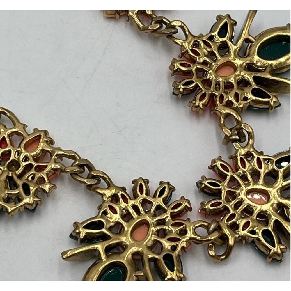 J. Crew Rhinestone Peach Green Salmon‎ Gold Tone Chain Statement Necklace New - Picture 4 of 12